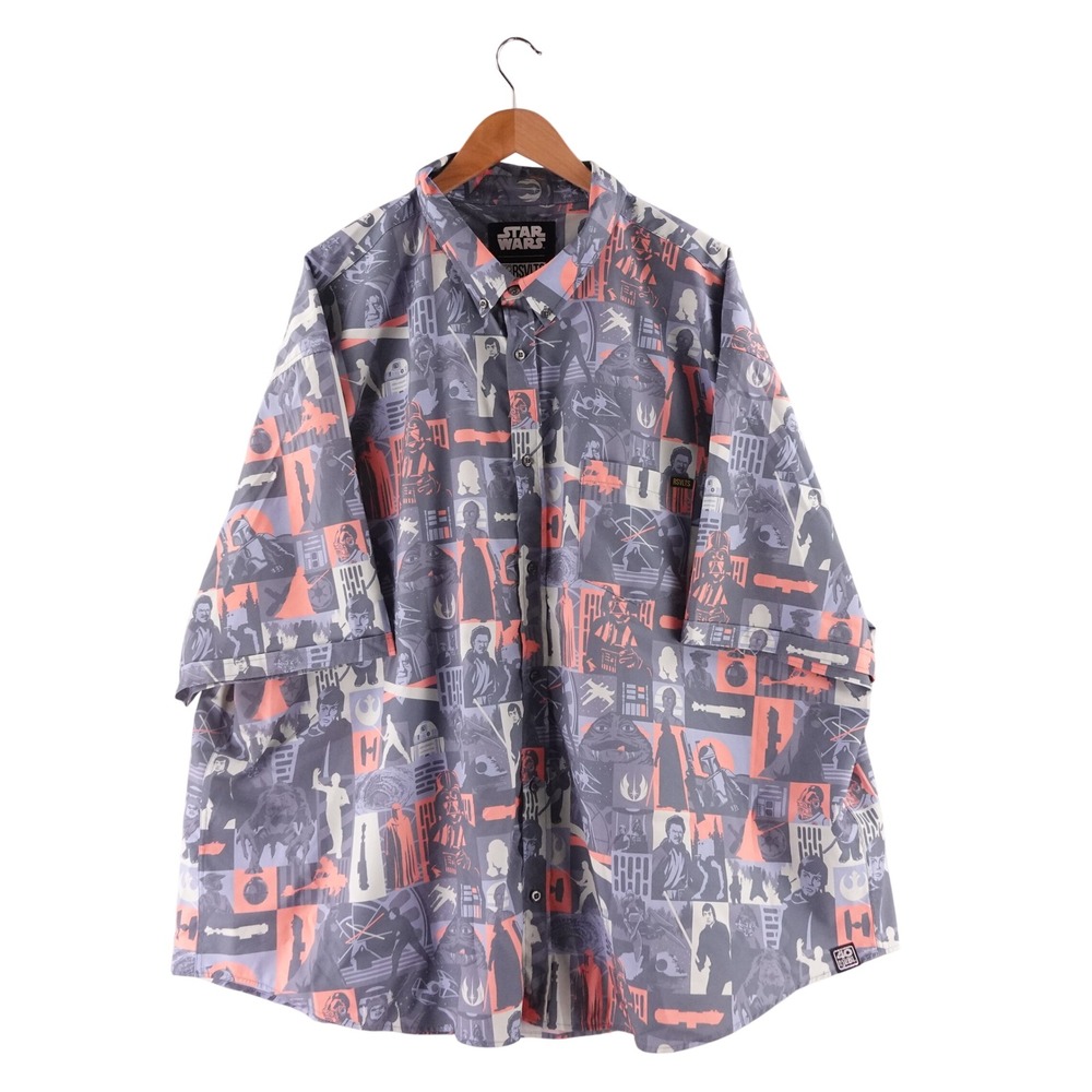 RSVLTS Mens 4XLStar Wars Kunuflex Shirt Grey Coral Boba Fett Darth Vader
